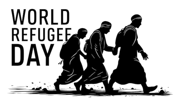 Plik wektorowy vector illustration silhouette palm tree sun for world refugee day banner template design