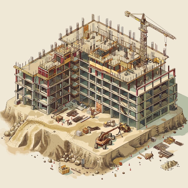 Vector_isometric_building_construction_site