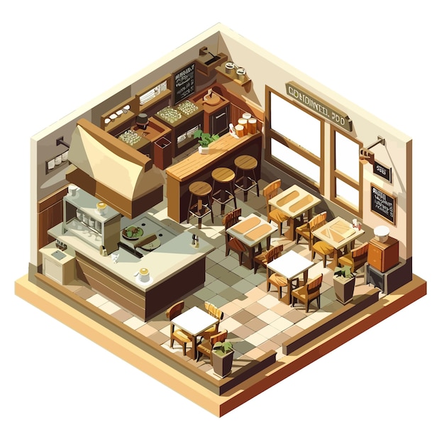 Plik wektorowy vector_isometric_low_poly_restaurant_with_kitchen