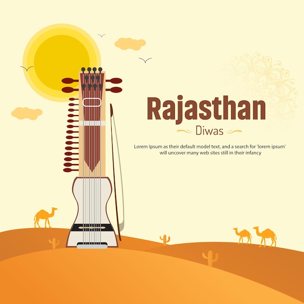 Vector Rajasthan Diwas Z Muzyką Ludową Radżastanu I Pustynnym Wielbłądem, Sarangi