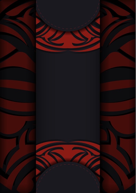 Vector Template for print design postcards in black color with mask of the gods patterns. Preparing an invitation with a place for your text and a face in a polizenian style ornaments.