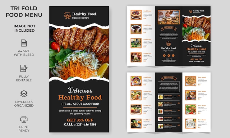 Wektor vector trifold food menu broszura szablon prosty styl i nowoczesny układ
