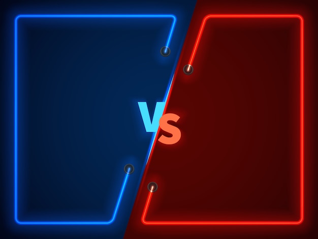 Versus battle, ekran konfrontacji biznesowej z neonowymi ramkami i kontra