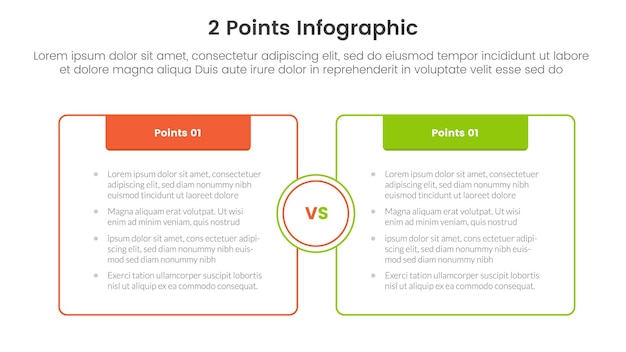 Versus Lub Porównaj I Porównaj Koncepcję Szablonu Infograficznego Baner Z Pudełkiem Naprzeciwko Zarys Z Nagłówkiem Z Dwupunktowym Wektorem Informacji Listy