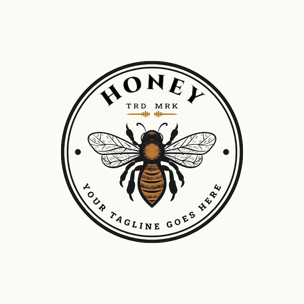 Plik wektorowy vintage badge bee logo design dla farmy pszczół miodnych lub produktów miodowych
