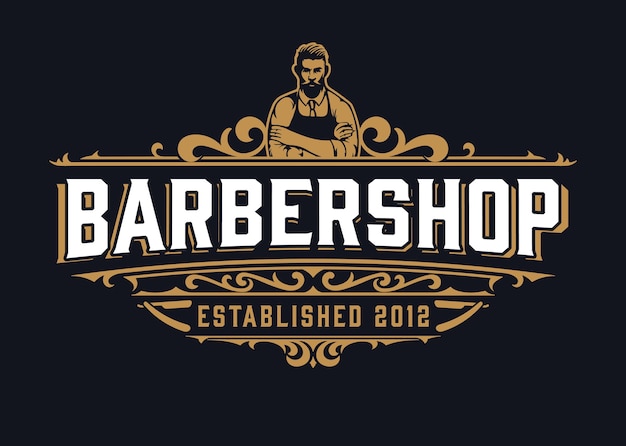 Vintage Barber Shop Logo Z Elementami Kwiatowymi