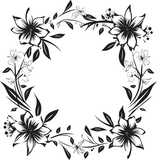 Plik wektorowy vintage blossom encase czarna ramka kwiatowa rzeźbiony kwiat okolica dekoracyjne czarne logo