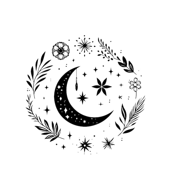 Vintage boho księżyc z kwiatem Silhouette ilustracja wektora