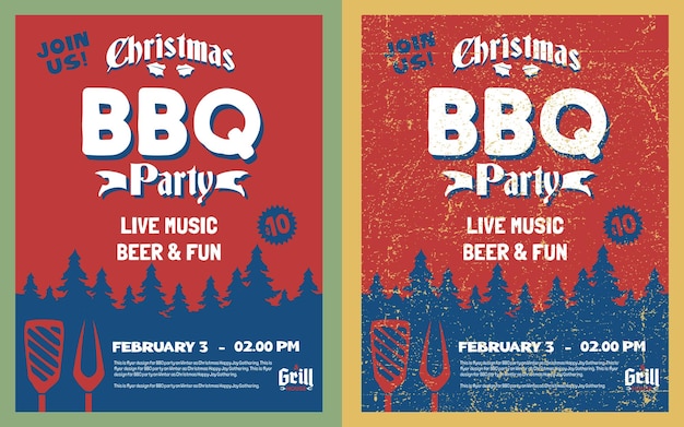 Vintage Distressed Christmas BBQ Party Invitation Flyer Poster