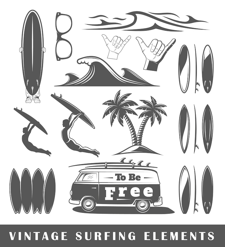 Wektor vintage elementy surfingu