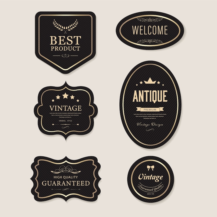 Wektor vintage etykieta banner element i dekoracji. złota wiktoriański projekt odznaki.