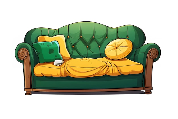 Plik wektorowy vintage fotel z zielonymi poduszkami na białym tle zbliżenie kreskówka wektor