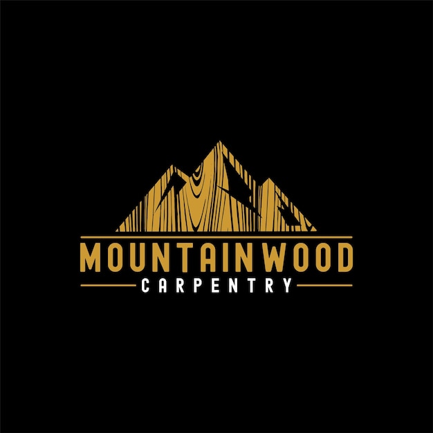 Vintage Gold Mountain Wood Stolarstwo Symbol Logo Design