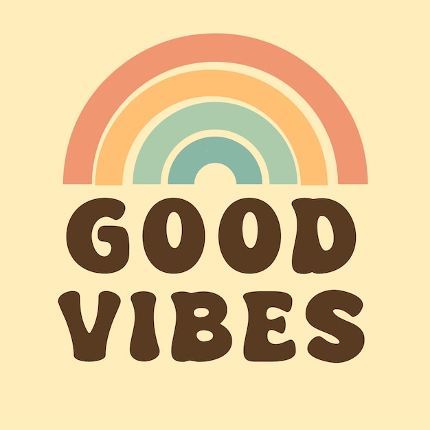 Vintage good vibes slogan ilustracja z pastelowymi kolorami tęczy Retro graficzny wektor