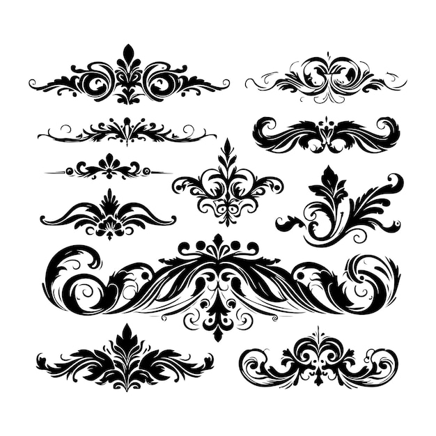 Vintage granice kaligrafia i marginesy strony wektor Klasyczny barok Filigran Dekoracja Ornament