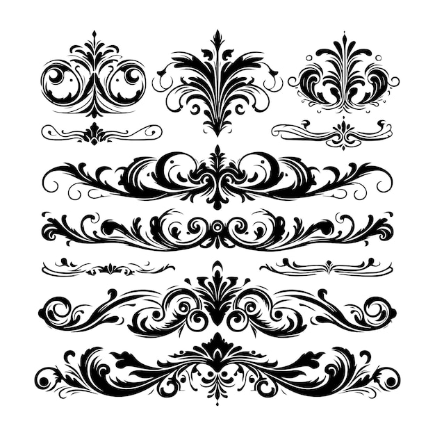 Vintage granice kaligrafia i marginesy strony wektor Klasyczny barok Filigran Dekoracja Ornament