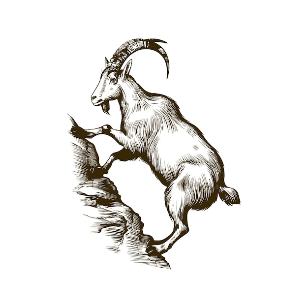 Vintage grawerowanie drewniane ilustracja wektorowa projekt sztuki kozy górskiej