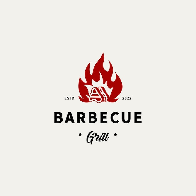 Vintage Grill Ikona Ilustracja Grill Dom I Bar Z Grillem I Ogniem Do Projektowania Logo Restauracji Z Grillem