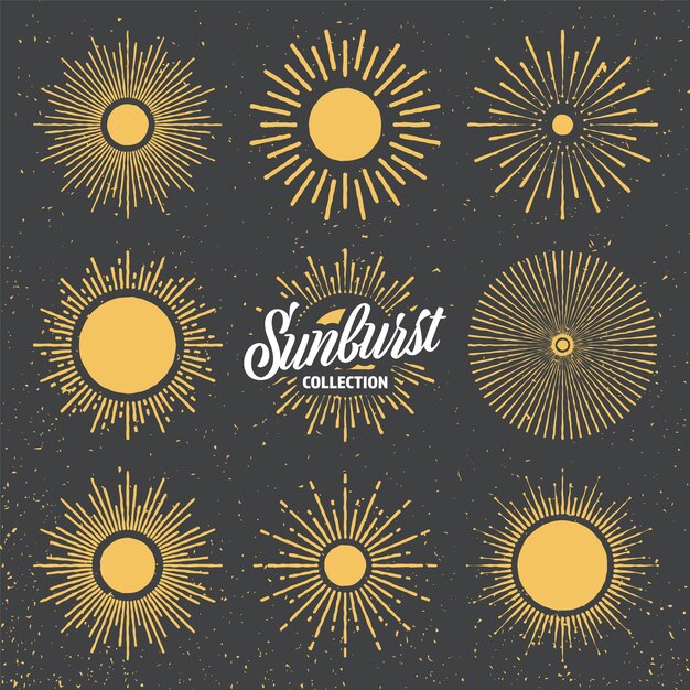 Vintage Grunge Sunburst Sunset Beams Ręcznie Narysowane Bursting Sun Light Rays Logotyp Lub Projekt Liter