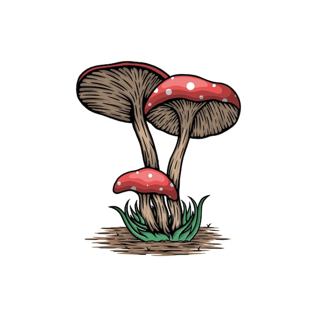 Vintage grzyb z ilustracji wektorowych liści