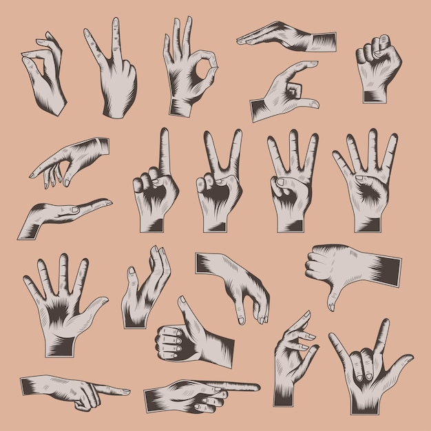 Vintage Hand Set Hand Sign Vector Ilustracja