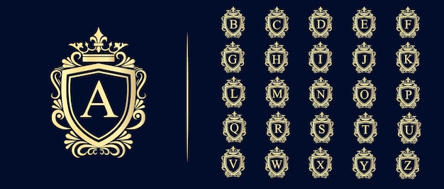 Vintage Heraldyczne Luksusowe Logo Tarczy Z Koroną I Ramką