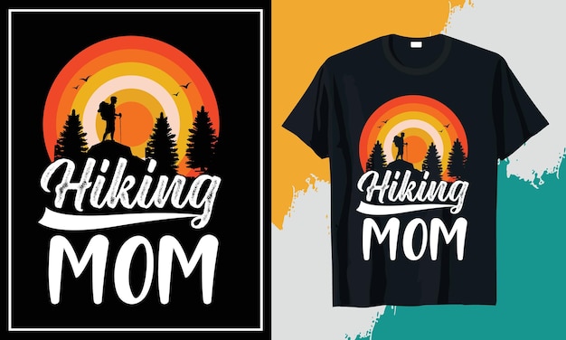 Vintage Hiking Mom T-shirt Design Dla Wektora