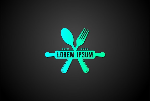 Plik wektorowy vintage hipster wałek do ciasta z widelcem do kawiarni piekarnia restauracja logo design vector