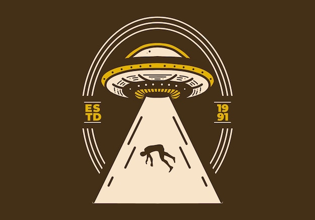 Vintage Ilustracja Sztuki Ufo Ssać Człowieka