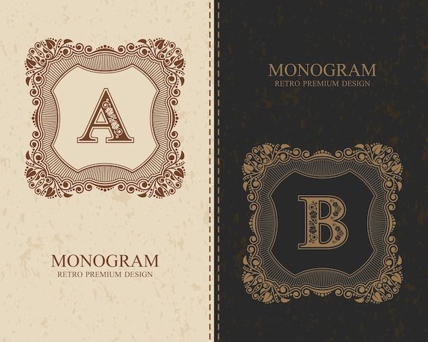 Vintage Kaligraficzne Monogram Litery A, B, Litery Alfabetu, Koncepcja Abc Jako Logo