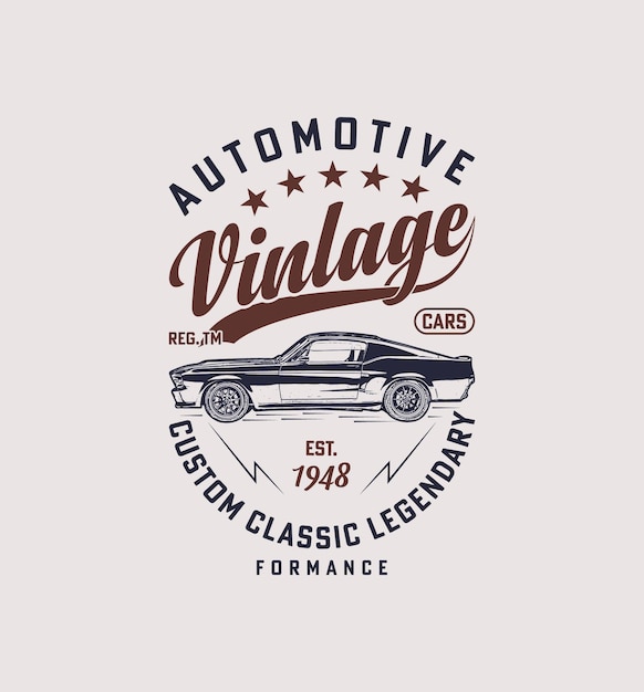 Plik wektorowy vintage klasyczna koszulka samochodowa projekt wektorowa grafika mięsień klasyczna stara koszulka samochodowa