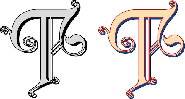 Vintage Litera T Alfabetu Monogram. Wielkie Litery Początkowe Kwiatowy Smoka.