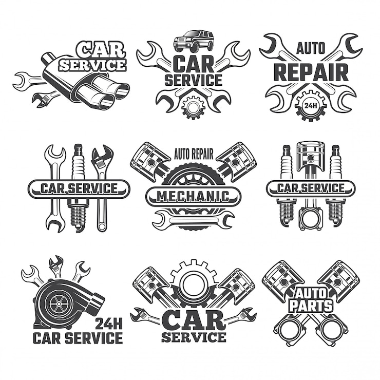 Wektor vintage logo zestaw narzędzi samochodowych