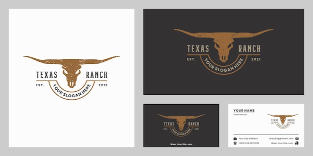 Vintage Longhorn, Texas Ranch, Projekt Logo Bawołów Dla Rolnika, Rancza I Restauracji