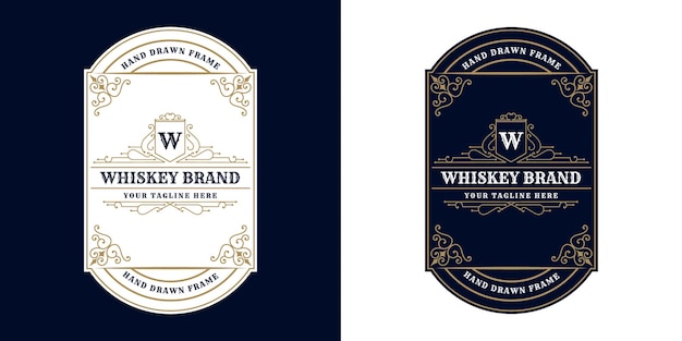 Vintage Luksusowa Antyczna Ramka Graniczna Whisky Grawerowanie Zachodnie Na Etykietę Do Pakowania Whisky Z Winem Piwnym