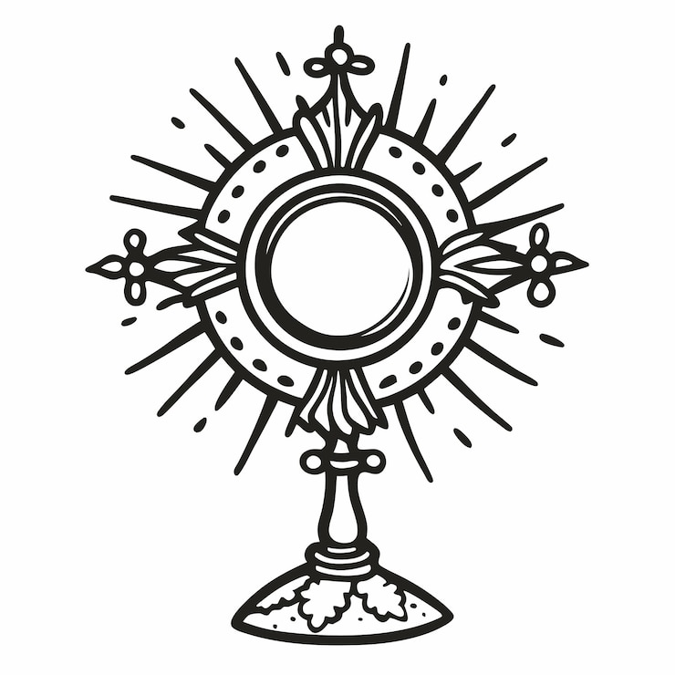 Wektor vintage ornate monstrance ilustracja szczegółowy symbol religijny w czarno-białym