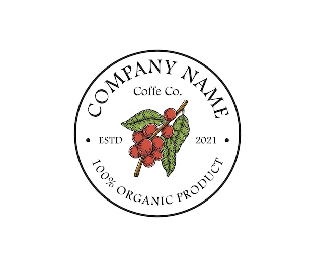 Vintage ręcznie rysowane szablon logo fasoli kawy