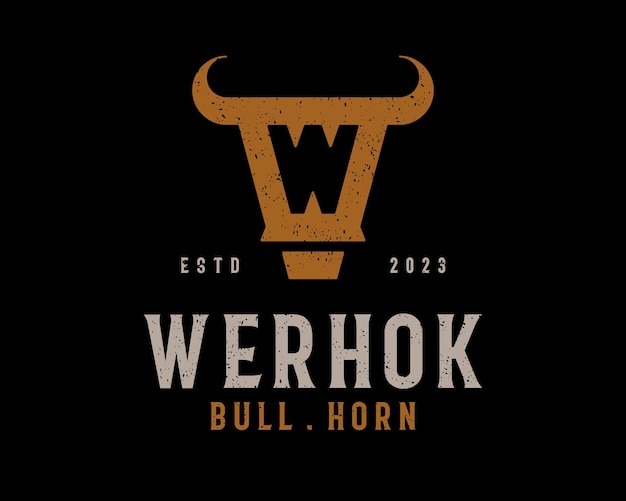 Plik wektorowy vintage retro classic head bull horn silny grunge rustykalny z literą w streszczenie wektor logo design