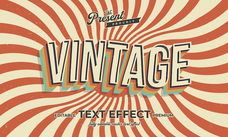 Wektor vintage retro edytowalny efekt tekstowy alfabet czcionka typografia krój pisma