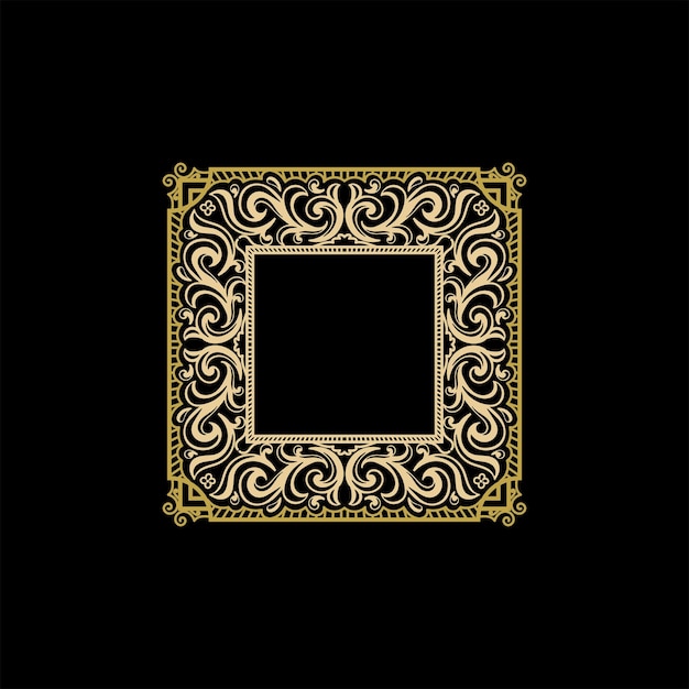 Plik wektorowy vintage retro golden square royal frame ornament lub art deco odznaka ilustracja etykiety emblemu