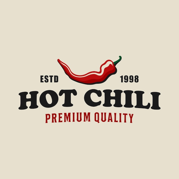 Vintage Retro Hot Spicy Restaurant Logo Design Z dymnym ogniem i ikoną chili Szablon logo premium i luksusowe jedzenie