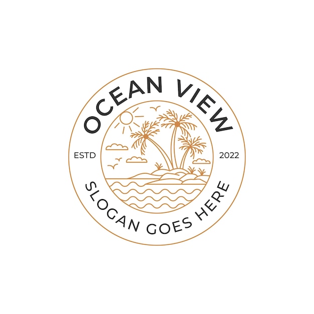 Vintage Retro Odznaka Ocean Surf Logo Palmy Na Plaży Na Wakacje Lato Ilustracja