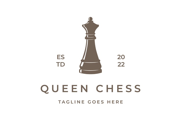 Vintage Retro Queen Chess Game Sport Logo Design Vector