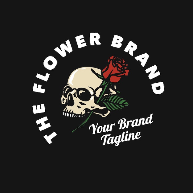 Vintage Rose Skull Logo Ręcznie Wykonane Ilustracji Wektorowych