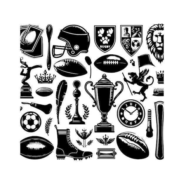 Vintage Rugby Sport Elementy Ustawić Wektor Ilustracji Wektor