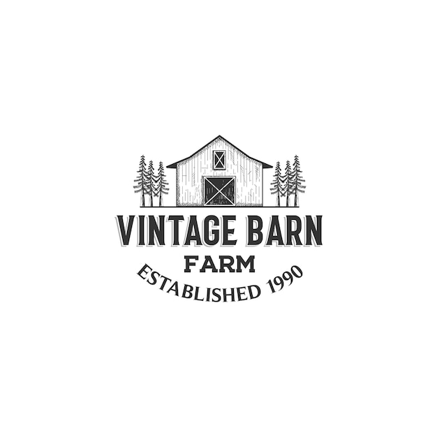 Plik wektorowy vintage rustykalne retro stodoła gospodarstwo rolne projektowanie logo inspiracja z ręcznie rysowanym stylem