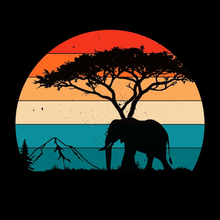 Wektor vintage safari sunset elephant t-shirt design afrykańska sztuka dzikiej przyrody