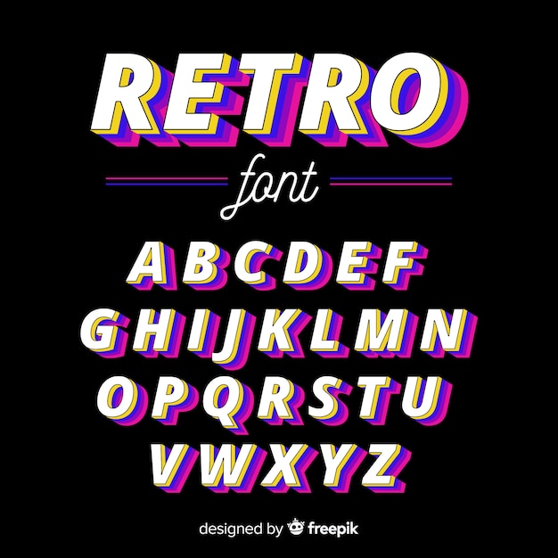 Plik wektorowy vintage szablon alfabetu płaska konstrukcja