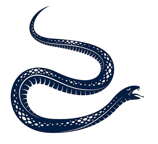 Vintage tatuaż jadowity wąż, wektor rysunek gada agresywnego drapieżnika, śmiertelnie zatruty symbol węża, ilustracja w stylu vintage.