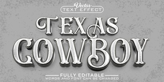 Vintage Texas Cowboy Vector edytowalny efekt tekstowy szablonu